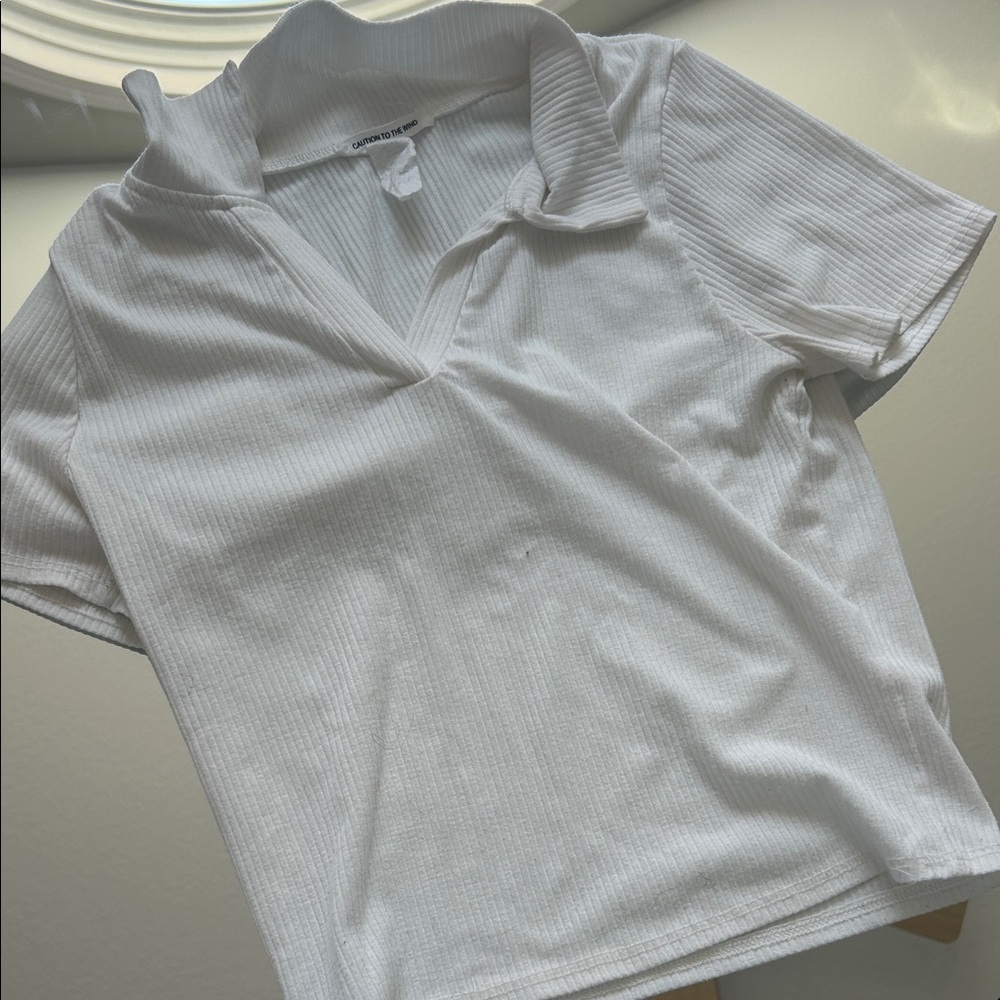 Caution To The Wind White Ribbed Top